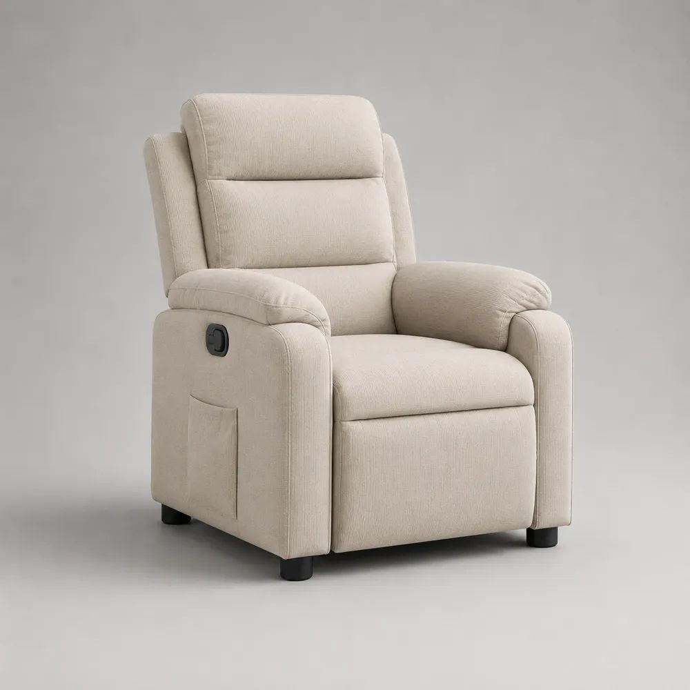 Relaxsessel 85 x 75 x 95 cm Bouclé Stoff Creme mit verstellbarer Rückenlehne und Fußstütze