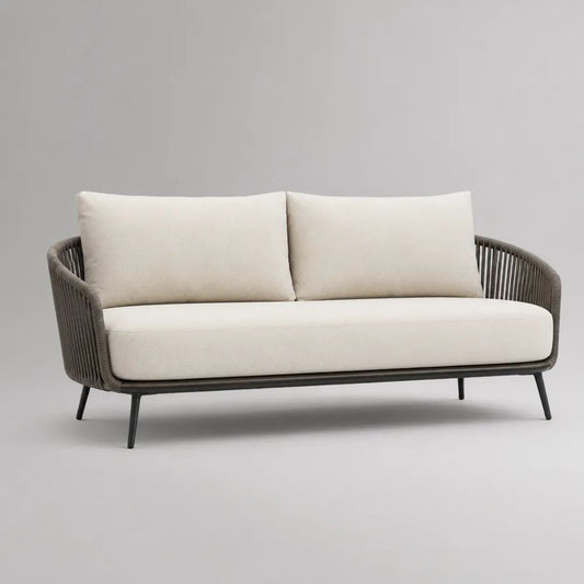 Gartensofa 3-Sitzer 210 x 80 x 75 cm Grau/Weiß mit Aluminiumgestell PE-Rattan-Seil Bespannung und Polyesterkissen