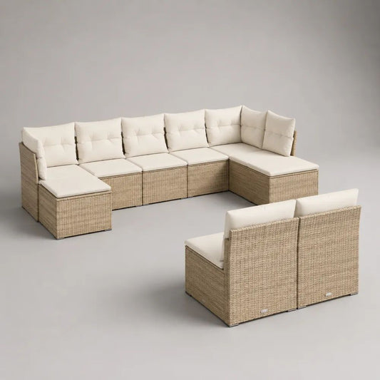 Gartensofa Set 7 Teilig 280 x 280 x 70 cm Beige mit PE-Kunststoffgeflecht und Polstern Ecksofa
