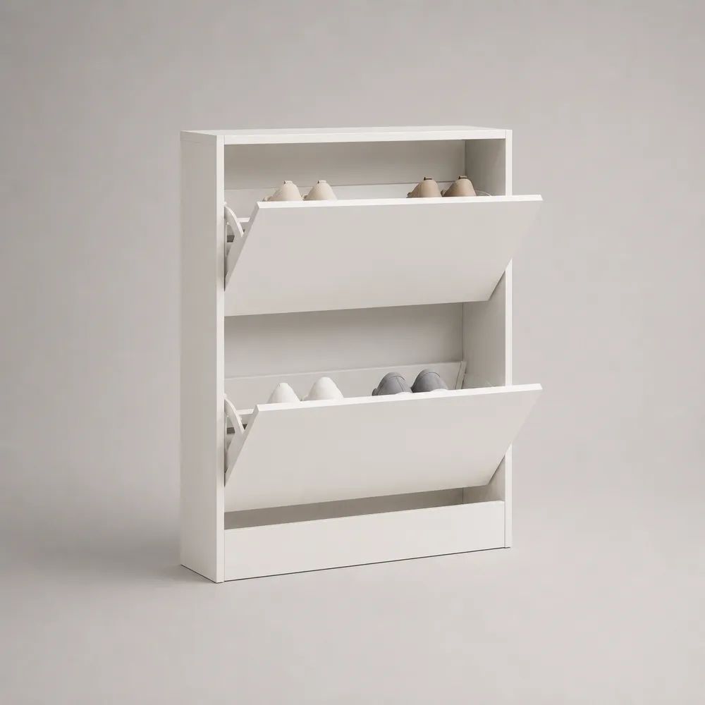 Schuhschrank 80 x 24 x 120 cm Weiß mit 2 Klappfächern aus MDF