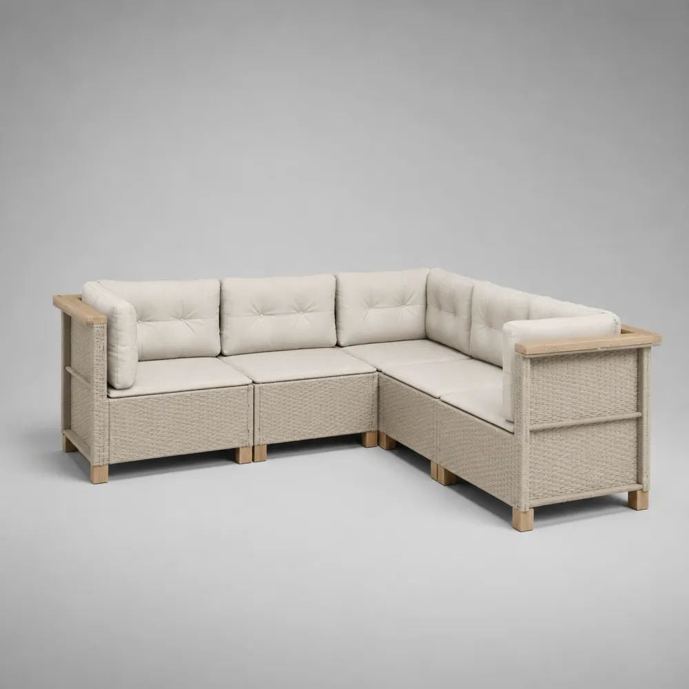 Gartensofa 250 x 180 x 75 cm Beige Rattanoptik Ecksofa mit Polsterung Outdoor Lounge