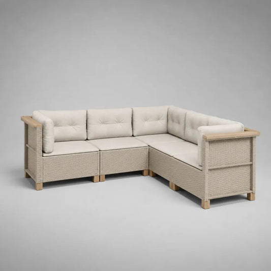 Gartensofa 250 x 180 x 75 cm Beige Rattanoptik Ecksofa mit Polsterung Outdoor Lounge