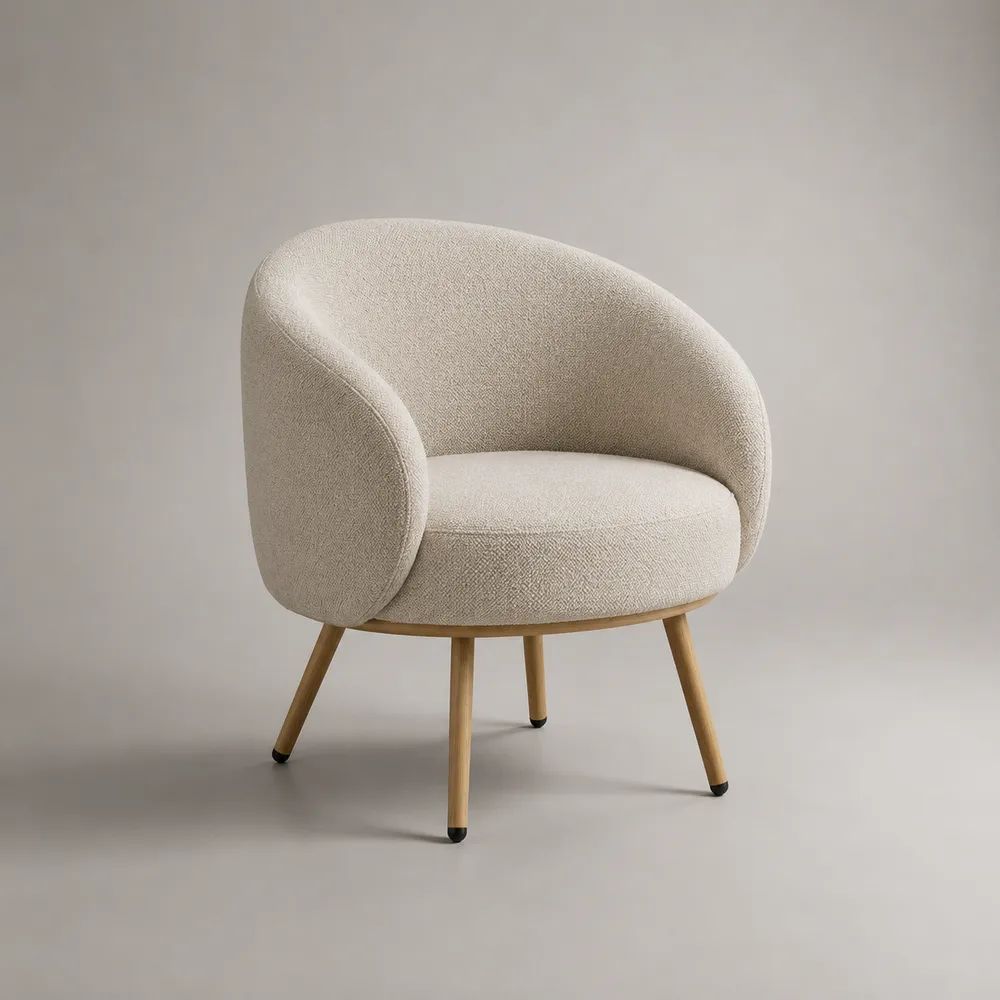 Lounge Sessel 75 x 75 x 80 cm Stoff Cremeweiß mit Holzbeinen Gepolstert