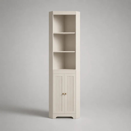 Bad Hochschrank 40 x 35 x 180 cm Creme Weiß mit Türen und offenen Ablagefächern aus MDF