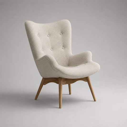 Sessel 82 x 85 x 95 cm Creme Bouclé Stoff mit gepolsterter Rückenlehne und Holzgestell