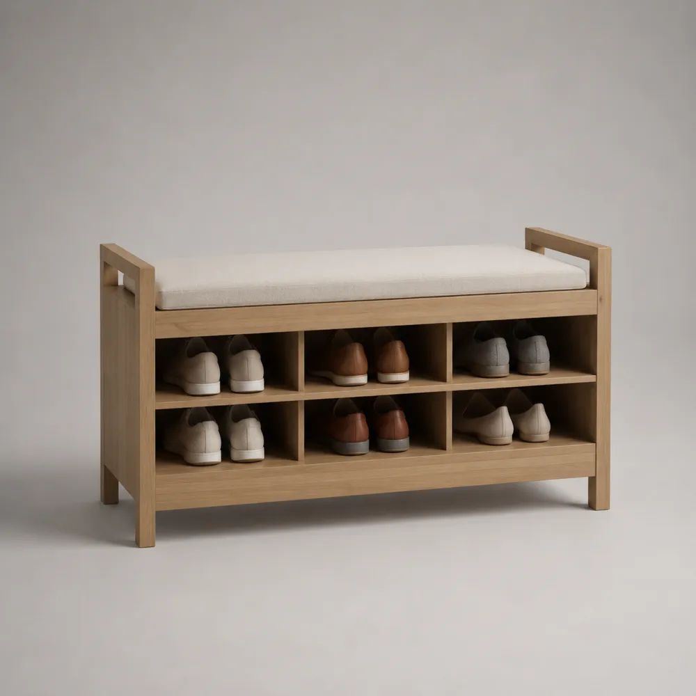 Schuhbank 100 x 35 x 50 cm Natur/Beige mit Sitzpolster und Schuhablage