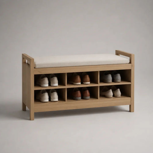 Schuhbank 100 x 35 x 50 cm Natur/Beige mit Sitzpolster und Schuhablage
