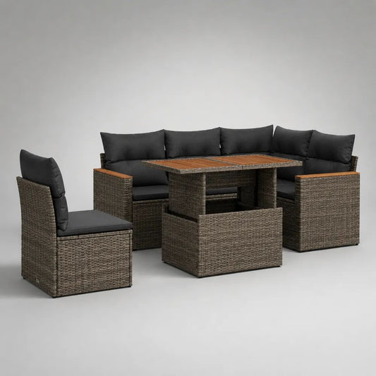 Gartenmöbel Lounge Set 6 Teilig 240 x 240 x 65 cm Polyrattan Sitzgruppe Grau mit Tisch und Kissen
