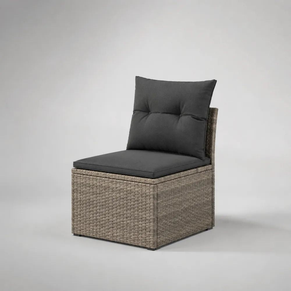 Gartensessel PE Rattan Geflecht Beige mit dunkelgrauem Kissen 70 x 70 x 70 cm