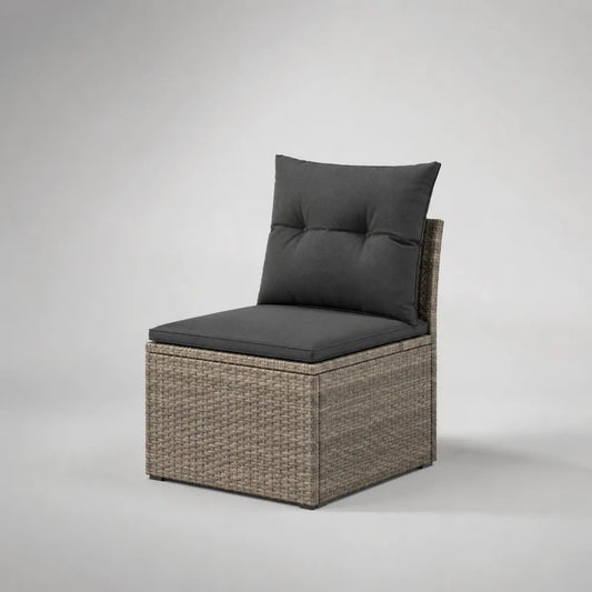 Gartensessel PE Rattan Geflecht Beige mit dunkelgrauem Kissen 70 x 70 x 70 cm